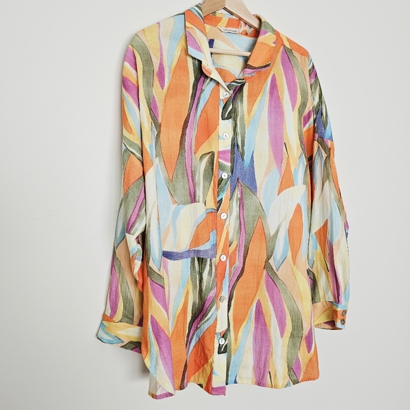 Soft Surroundings 100% Cotton Colorful Abstract Button-Up Women's Shirt Size 1X - Picture 2 of 6